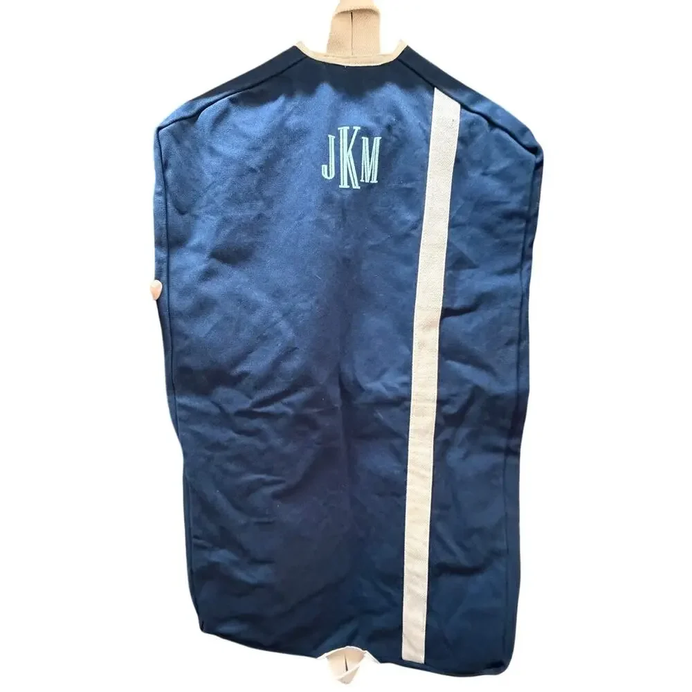 Monogrammed Garment Bag JKM Navy Travel Suit Storage Bag Zippered With Pockets